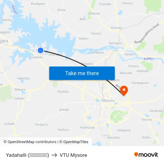 Yadahalli (ಯಾದಹಳ್ಳಿ) to VTU Mysore map