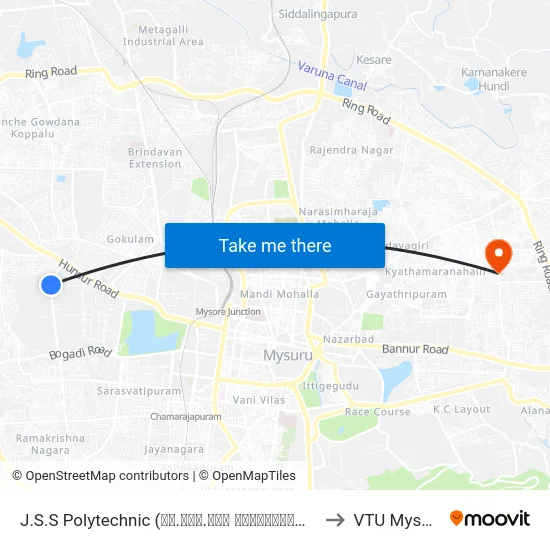 J.S.S Polytechnic (ಜೆ.ಎಸ್.ಎಸ್ ಪಾಲಿಟೆಕ್ನಿಕ್) to VTU Mysore map