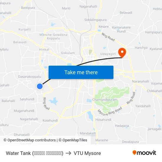 Water Tank (ವಾಟರ್ ಟ್ಯಾಂಕ್) to VTU Mysore map