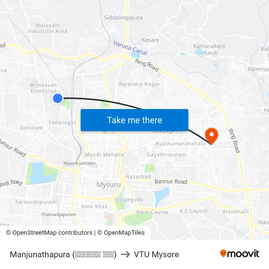 Manjunathapura (ಮಂಜುನಾಥ ಪುರ) to VTU Mysore map
