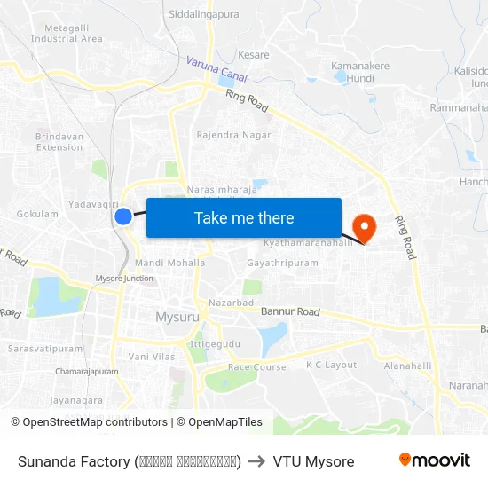 Sunanda Factory (ಸುನಂದ ಫ್ಯಾಕ್ಟರಿ) to VTU Mysore map