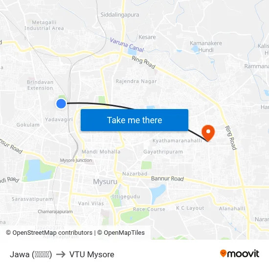 Jawa (ಜಾವಾ) to VTU Mysore map