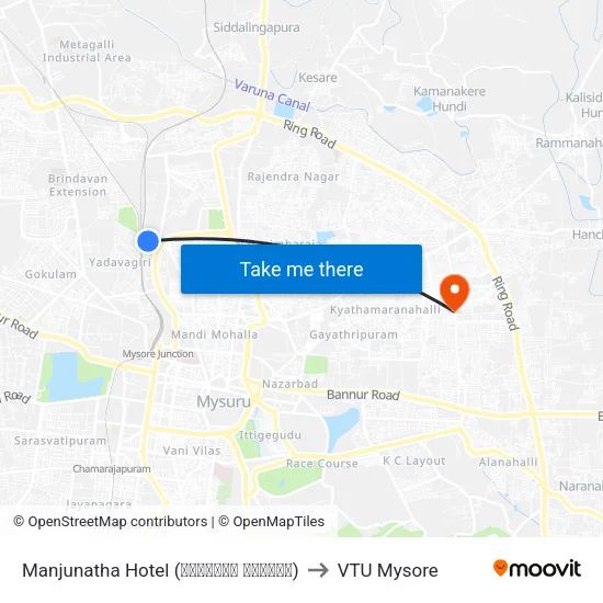 Manjunatha Hotel (ಮಂಜುನಾಥ ಹೋಟೆಲ್) to VTU Mysore map
