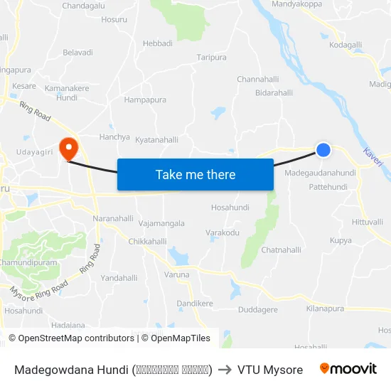 Madegowdana Hundi (ಮಾದೇಗೌಡನ ಹುಂಡಿ) to VTU Mysore map