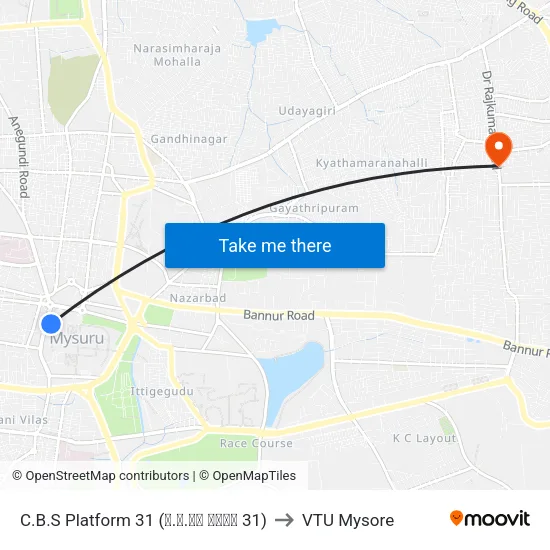 C.B.S Platform 31 (ನ.ಬ.ನಿ ಅಂಕಣ 31) to VTU Mysore map