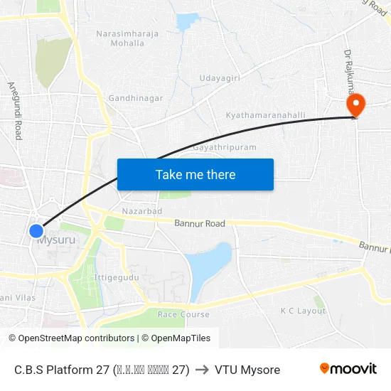 C.B.S Platform 27 (ನ.ಬ.ನಿ ಅಂಕಣ 27) to VTU Mysore map