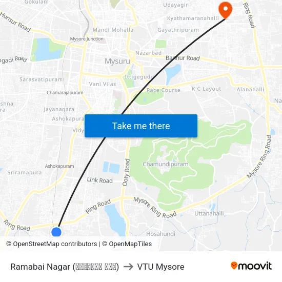 Ramabai Nagar (ರಮಾಬಾಯಿ ನಗರ) to VTU Mysore map