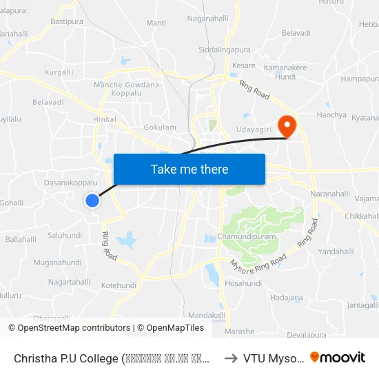 Christha P.U College (ಕ್ರಿಸ್ತ ಪಿ.ಯು ಕಾಲೇಜು) to VTU Mysore map