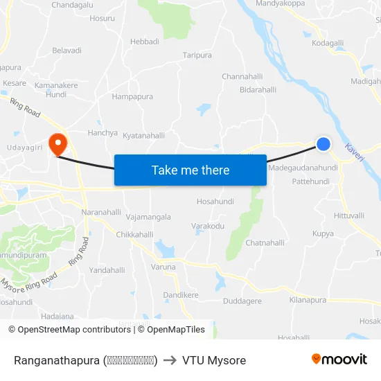 Ranganathapura (ರಂಗನಾಥಪುರ) to VTU Mysore map