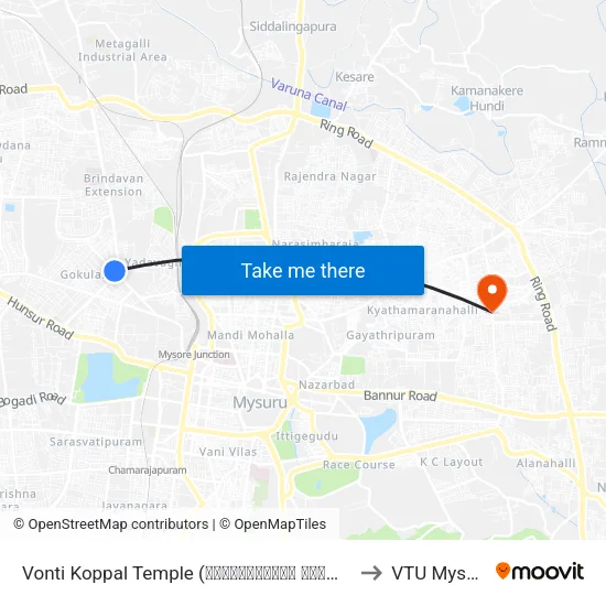 Vonti Koppal Temple (ವಂಟಿಕೊಪ್ಪಲ್ ದೇವಸ್ಥಾನ) to VTU Mysore map