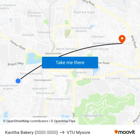 Kavitha Bakery (ಕವಿತಾ ಬೇಕರಿ) to VTU Mysore map