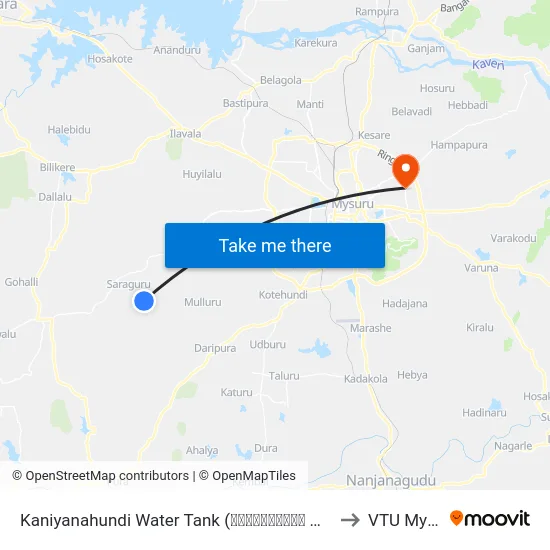 Kaniyanahundi Water Tank (ಕನಿಯನಹುಂಡಿ ವಾಟರ್ ಟ್ಯಾಂಕ್‌) to VTU Mysore map