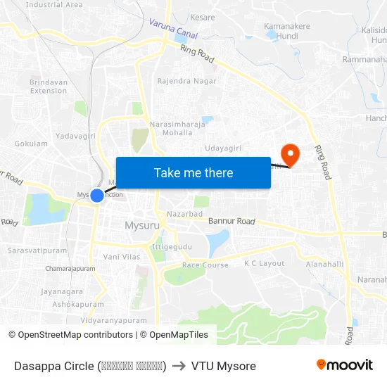 Dasappa Circle (ದಾಸಪ್ಪ ವೃತ್ತ) to VTU Mysore map
