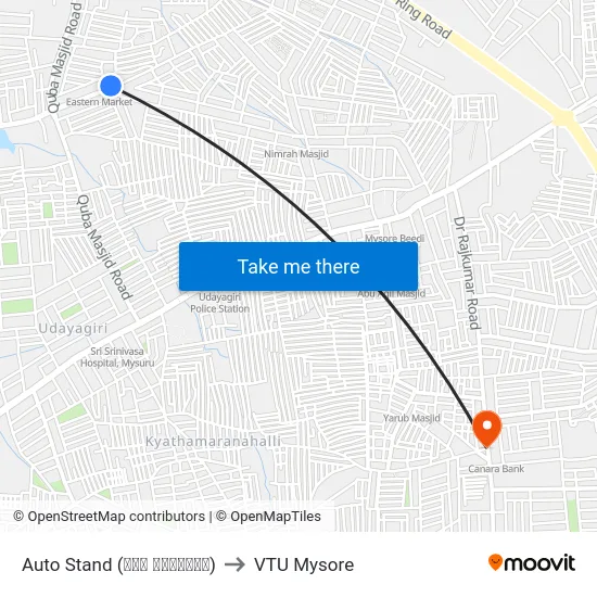 Auto Stand (ಆಟೋ ನಿಲ್ದಾಣ) to VTU Mysore map