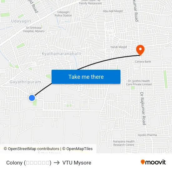 Colony (ಕಾಲೋನಿ) to VTU Mysore map