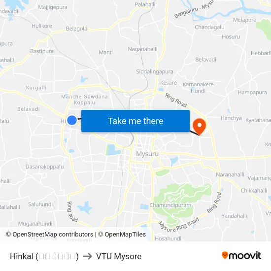 Hinkal (ಹಿನಕಲ್) to VTU Mysore map