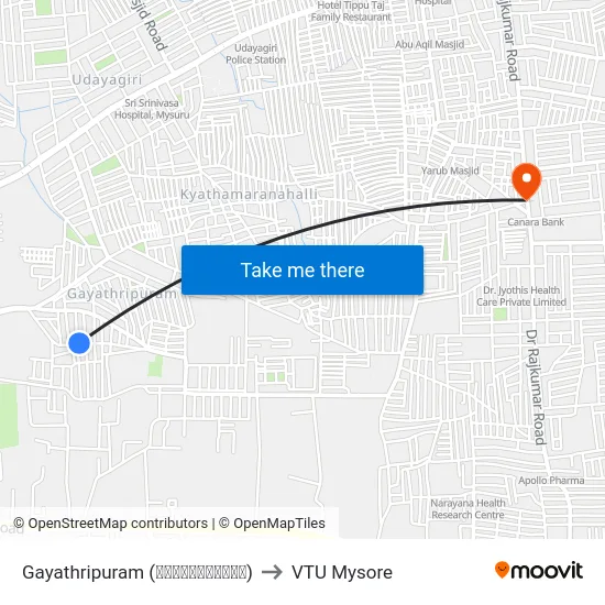 Gayathripuram (ಗಾಯತ್ರಿಪುರಂ) to VTU Mysore map
