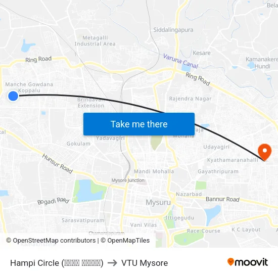 Hampi Circle (ಹಂಪಿ ವೃತ್ತ) to VTU Mysore map