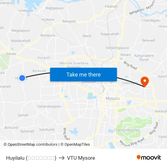 Huyilalu (ಹುಯಿಳಲು) to VTU Mysore map