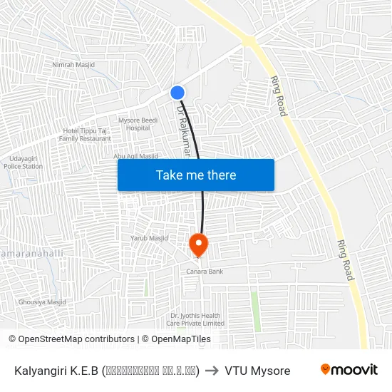 Kalyangiri K.E.B (ಕಲ್ಯಾಣಗಿರಿ ಕೆ.ಇ.ಬಿ) to VTU Mysore map