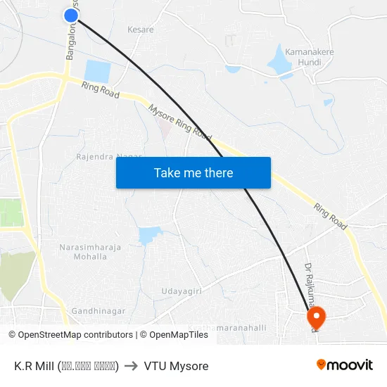 K.R Mill (ಕೆ.ಆರ್ ಮಿಲ್) to VTU Mysore map