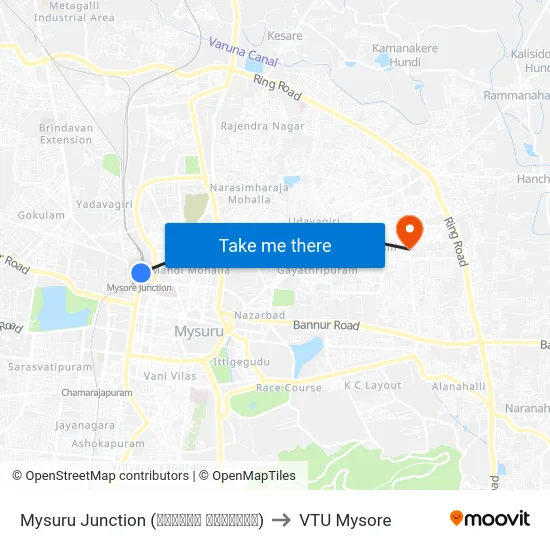 Mysuru Junction (ಮೈಸೂರು ಜಂಕ್ಷನ್) to VTU Mysore map