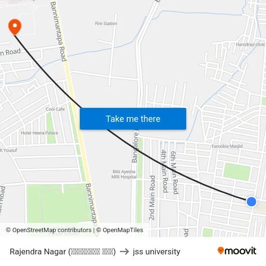 Rajendra Nagar (ರಾಜೇಂದ್ರ ನಗರ) to jss university map