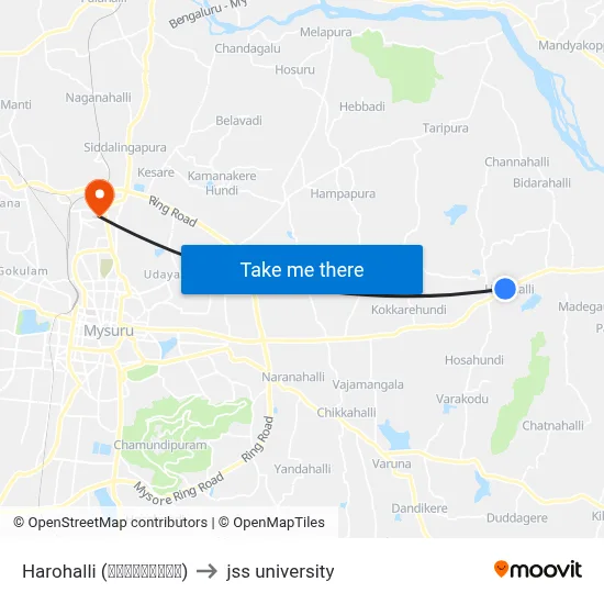 Harohalli (ಹಾರೋಹಳ್ಳಿ) to jss university map