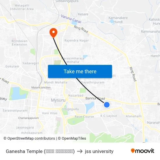 Ganesha Temple (ಗಣೇಶ ದೇವಸ್ಥಾನ) to jss university map