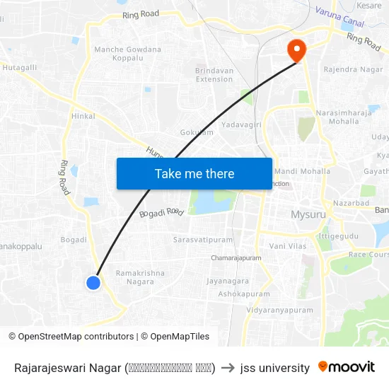Rajarajeswari Nagar (ರಾಜರಾಜೇಶ್ವರಿ ನಗರ) to jss university map