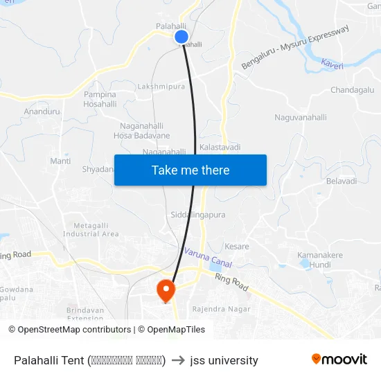 Palahalli Tent (ಪಾಲಹಳ್ಳಿ ಟೆಂಟ್) to jss university map