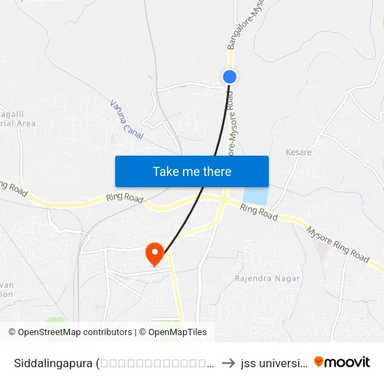 Siddalingapura (ಸಿದ್ದಲಿಂಗಾಪುರ) to jss university map