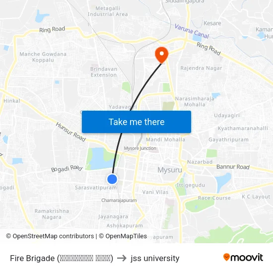 Fire Brigade (ಅಗ್ನಿಶಾಮಕ ಠಾಣೆ) to jss university map