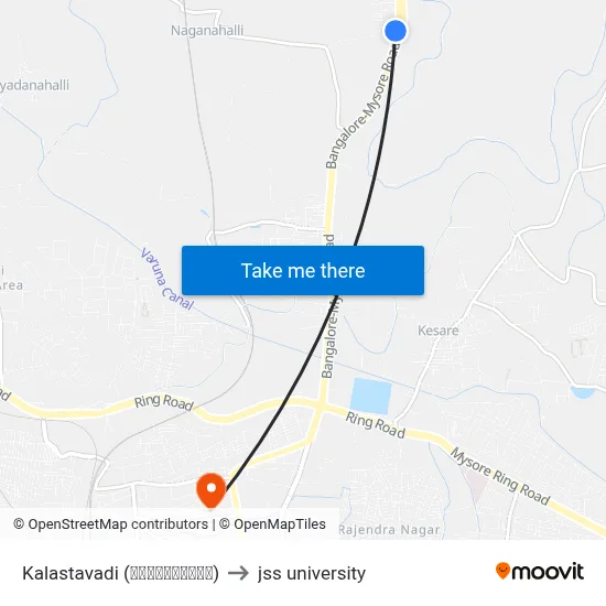 Kalastavadi (ಕಾಳಸ್ತವಾಡಿ) to jss university map