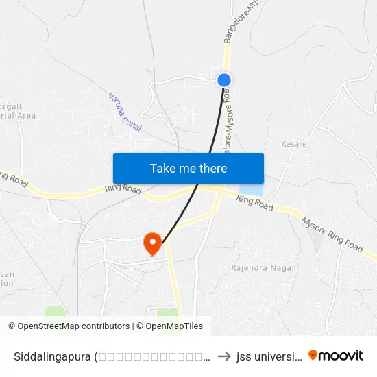 Siddalingapura (ಸಿದ್ದಲಿಂಗಾಪುರ) to jss university map