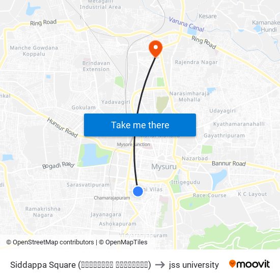 Siddappa Square (ಸಿದ್ದಪ್ಪ ಸ್ಕ್ವೇರ್) to jss university map