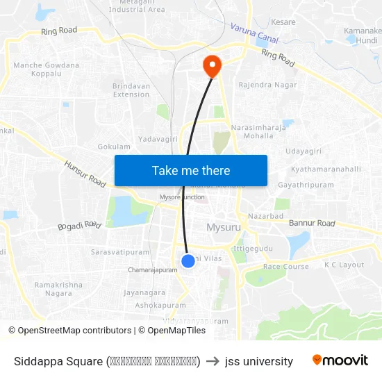 Siddappa Square (ಸಿದ್ದಪ್ಪ ಸ್ಕ್ವೇರ್) to jss university map