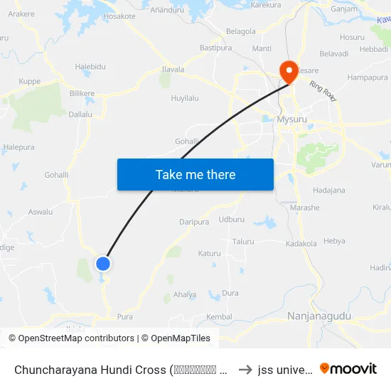 Chuncharayana Hundi Cross (ಚುಂಚರಾಯನ ಹುಂಡಿ ಕ್ರಾಸ್) to jss university map
