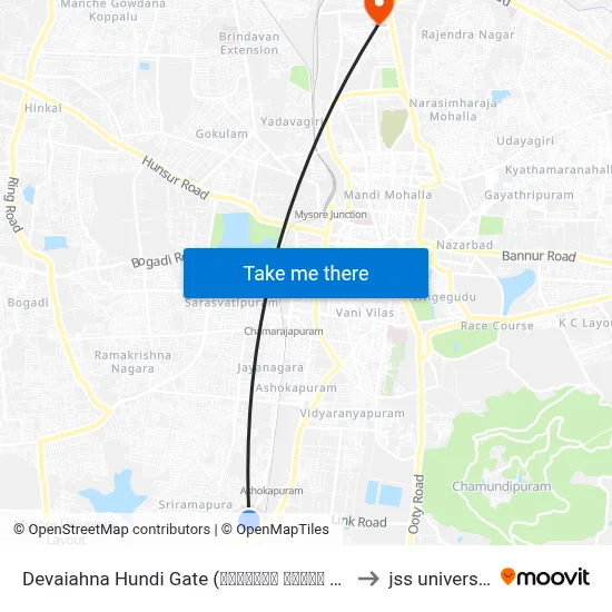 Devaiahna Hundi Gate (ದೇವಯ್ಯನ ಹುಂಡಿ ಗೇಟ್) to jss university map