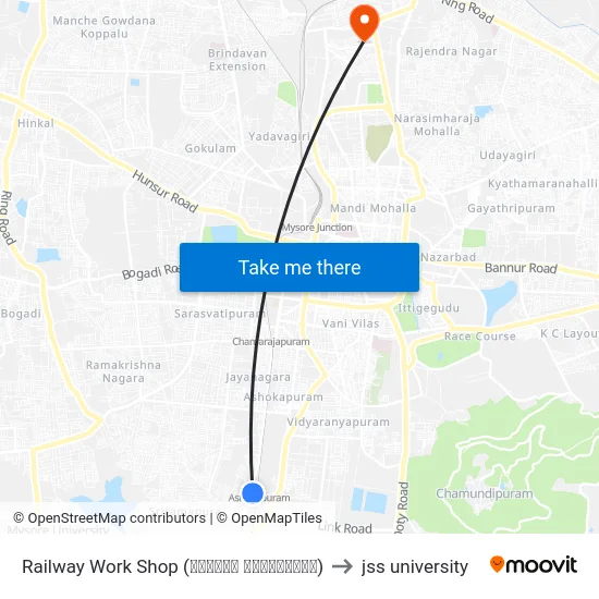 Railway Work Shop (ರೈಲ್ವೇ ವರ್ಕ್‌‌ಶಾಪ್) to jss university map