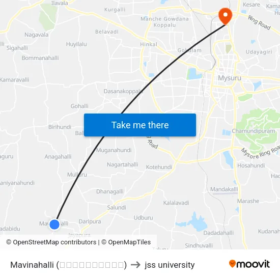 Mavinahalli (ಮಾವಿನಹಳ್ಳಿ) to jss university map