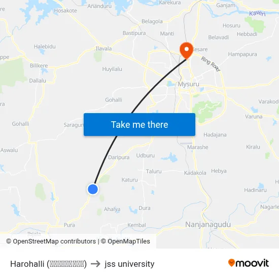 Harohalli (ಹಾರೋಹಳ್ಳಿ) to jss university map