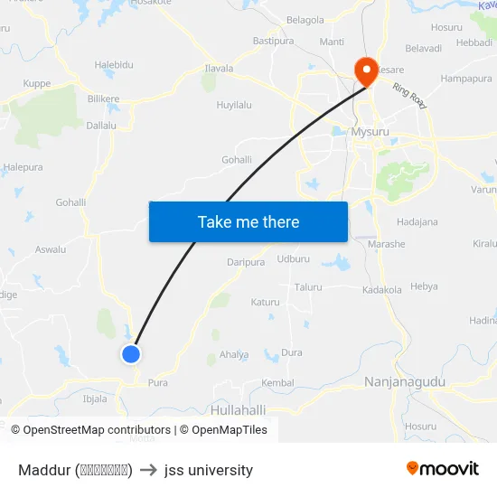 Maddur (ಮದ್ದೂರು) to jss university map