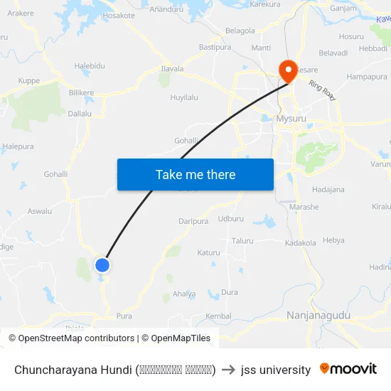Chuncharayana Hundi (ಚುಂಚರಾಯನ ಹುಂಡಿ) to jss university map