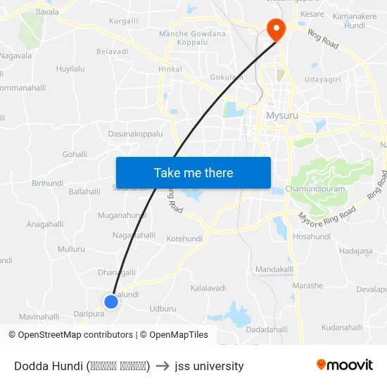 Dodda Hundi (ದೊಡ್ಡ ಹುಂಡಿ) to jss university map