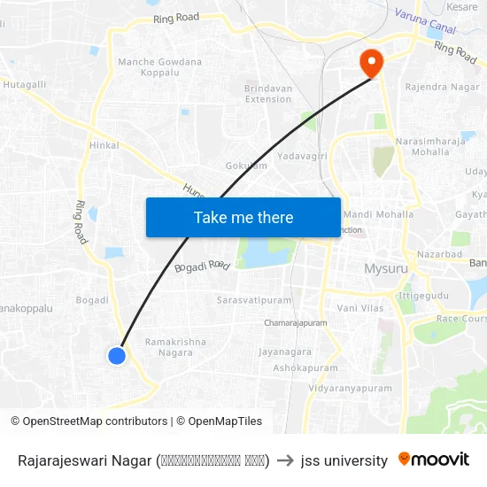 Rajarajeswari Nagar (ರಾಜರಾಜೇಶ್ವರಿ ನಗರ) to jss university map