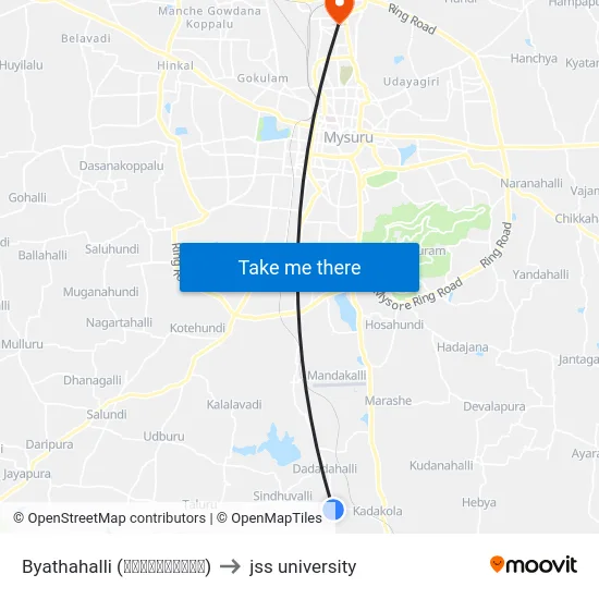 Byathahalli (ಬ್ಯಾತಹಳ್ಳಿ) to jss university map