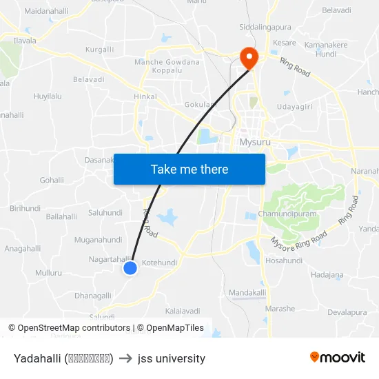 Yadahalli (ಯಾದಹಳ್ಳಿ) to jss university map