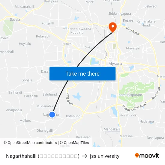 Nagarthahalli (ನಗರ್ತಹಳ್ಳಿ) to jss university map
