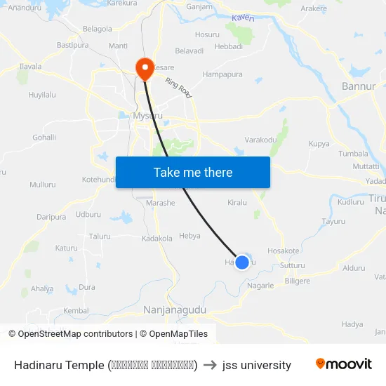 Hadinaru Temple (ಹದಿನಾರು ದೇವಸ್ಥಾನ) to jss university map
